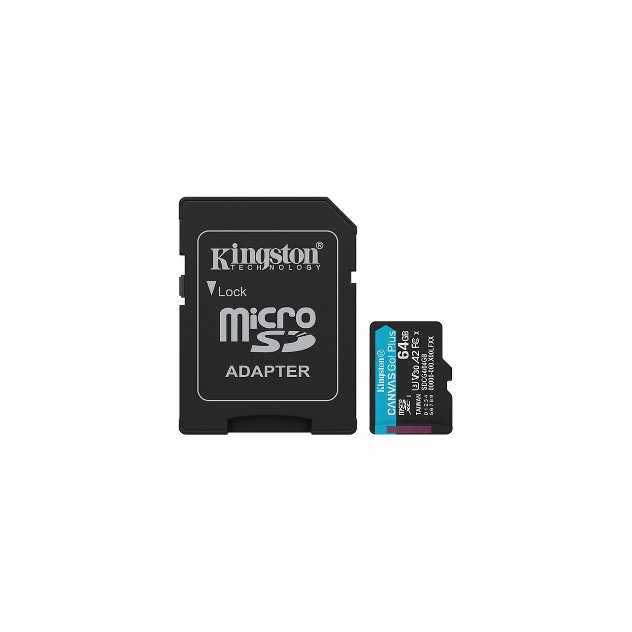 Kingston Micro SD 64GB Canvas Go! Plus Class 10 UHS-I U3 V30 A2, Read up to 200MB/s, for 4k and Full HD video recordnig, w/SD adapter