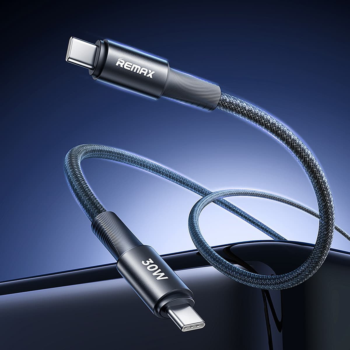 USB Data Cable REMAX RC-C100 Fonsu ALUMINIUM 30W FAST CHARGE Type-C na Type-C crni 1.2m
