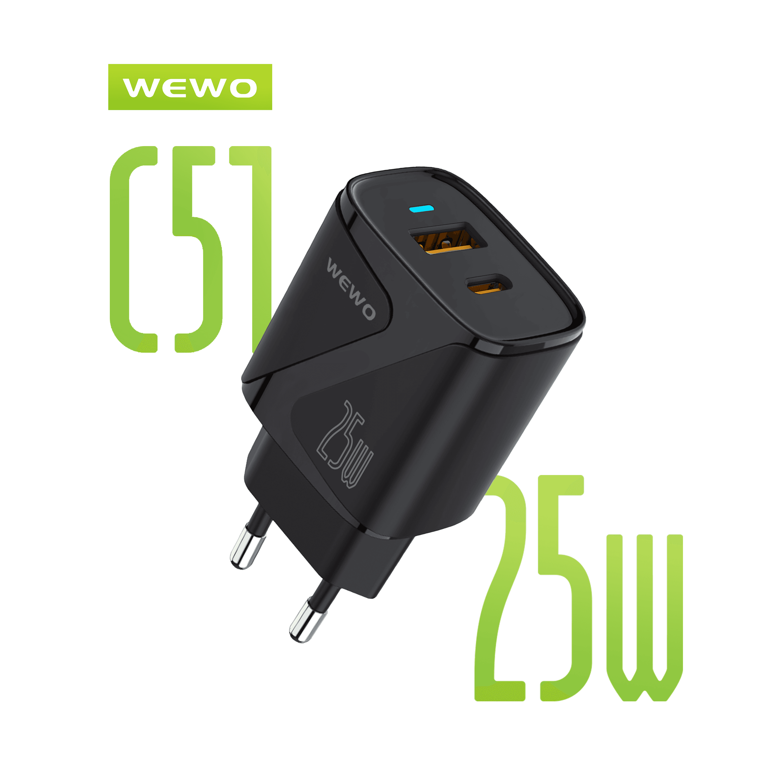WEWO C51 SUPER FAST PD+USB Type-C Punjač QC 25W/3A (crni)