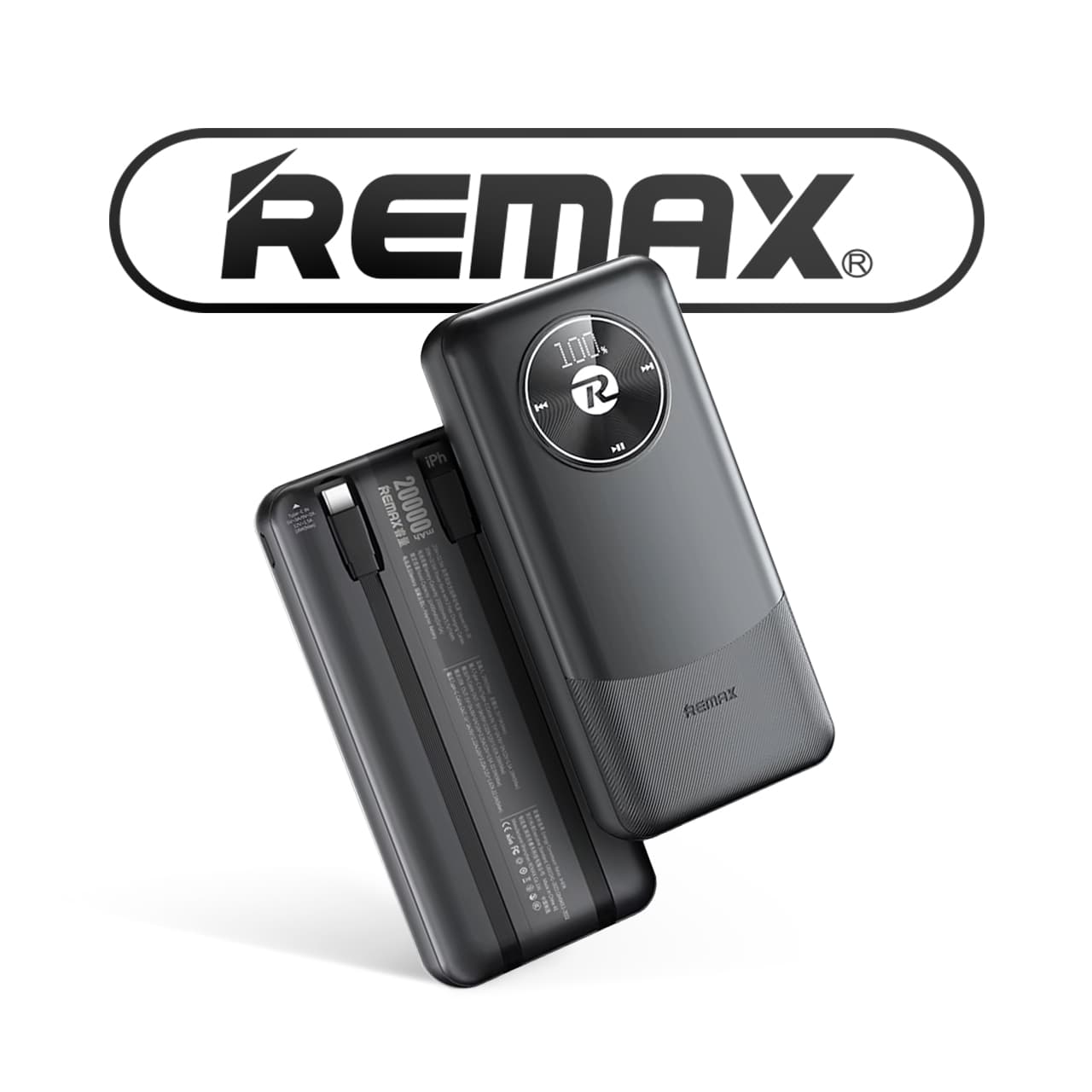 Power Bank REMAX PINJUR RPP-37 20W+22.5W PD/QC FAST CHARGE - BUILT-IN TYPE C/IPHONE CABLES 10000mAh (crni)