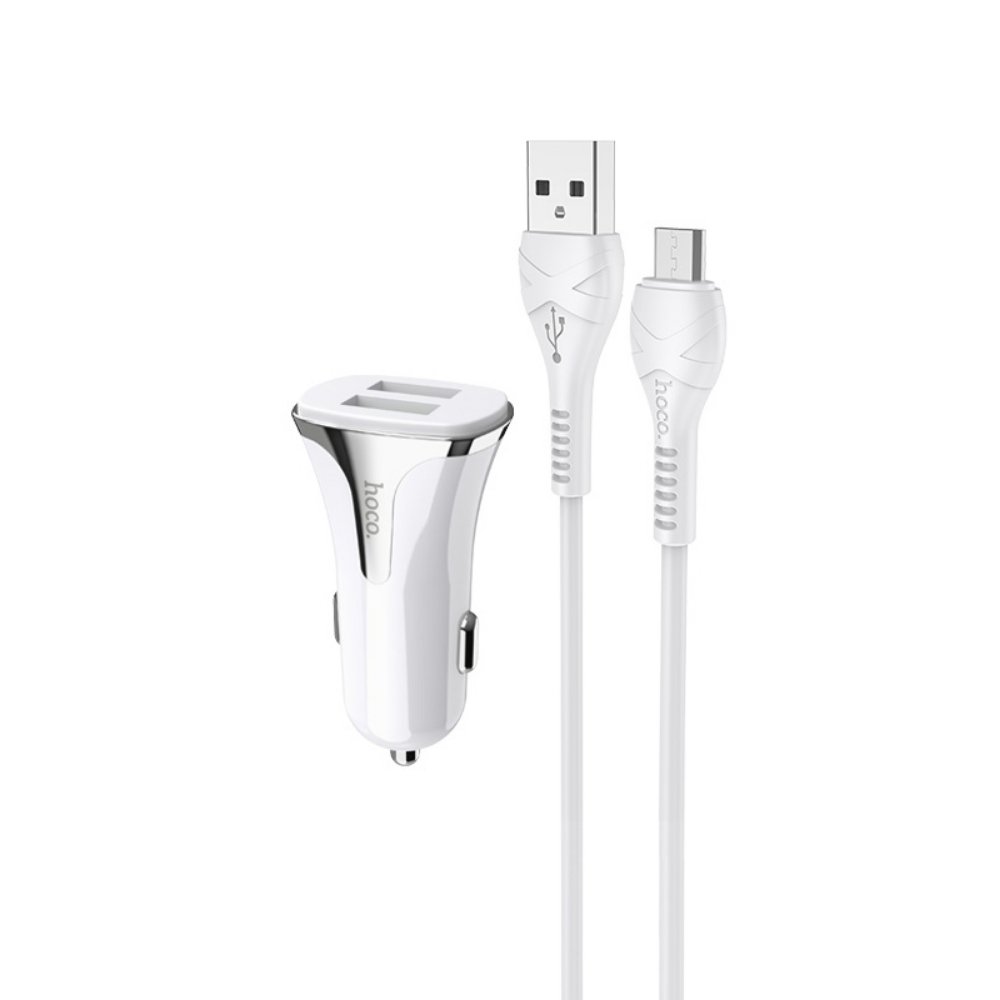 Punjač — Auto Hoco Z31 QC3.0 2xUSB sa micro USB kablom, beli