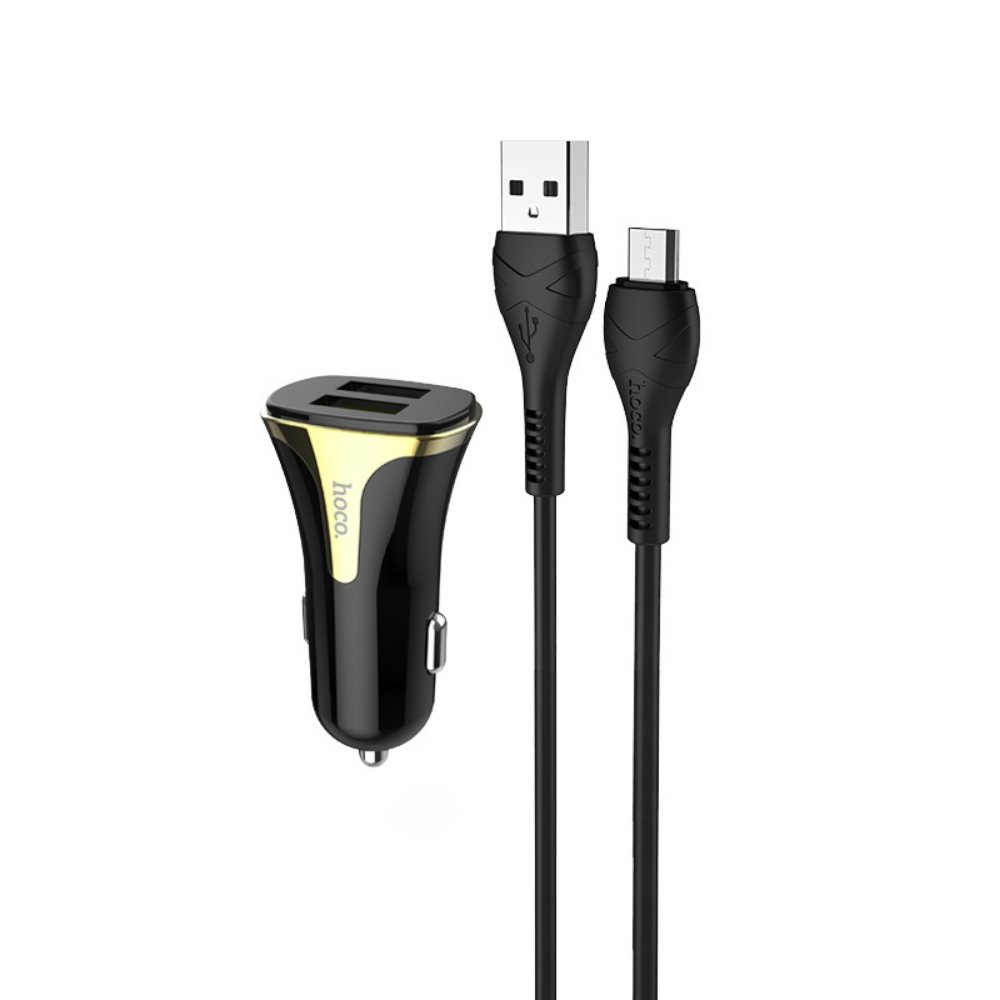 Punjač — Auto Hoco Z31 QC3.0 2xUSB sa micro USB kablom, crni