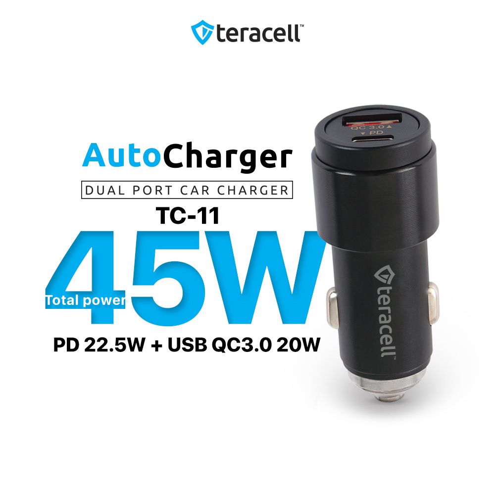 Punjač za Apple iPhone 11 — Auto Teracell Evolution TC-11 PD 22.5W USB QC3.0, crni