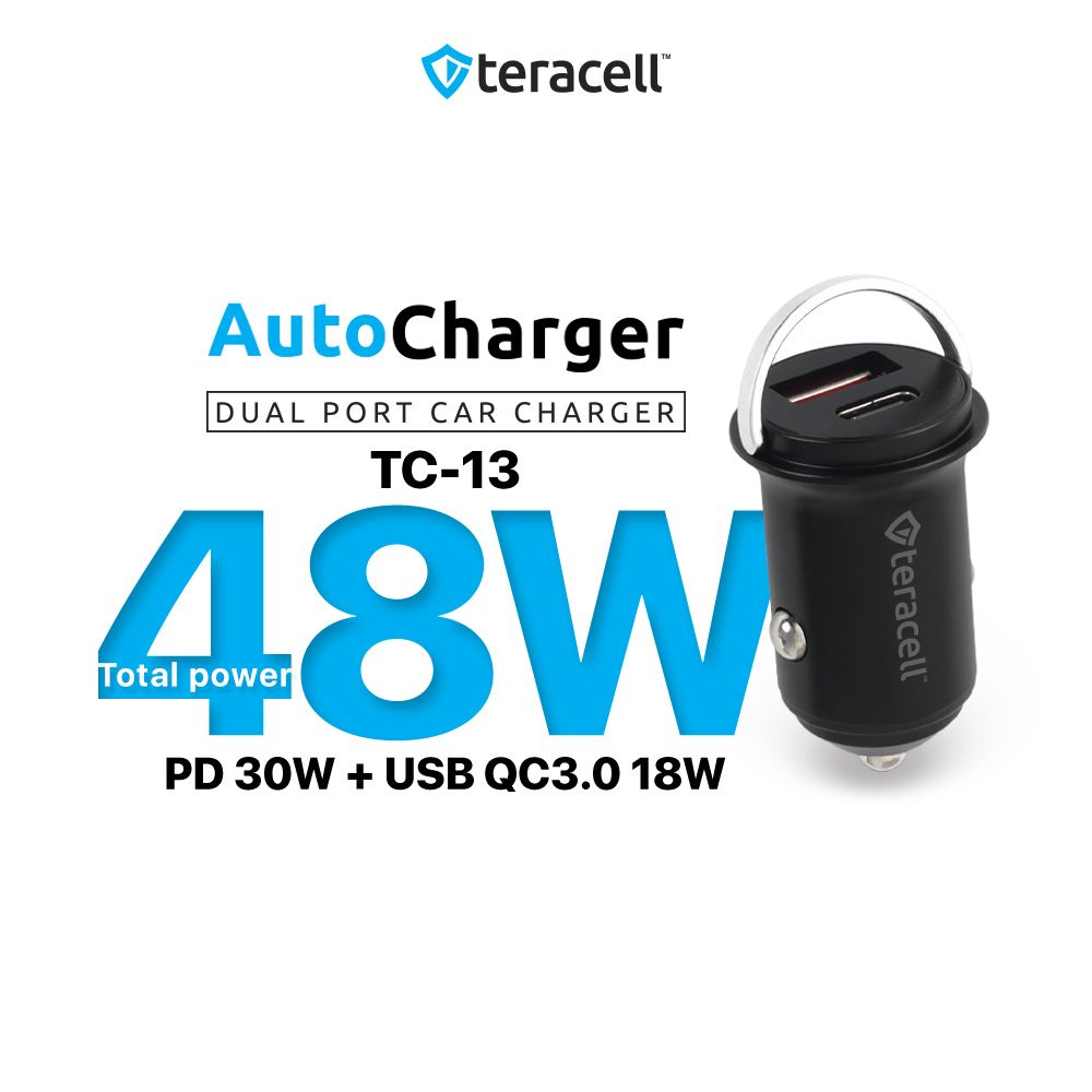Punjač za Apple iPhone 13 — Auto Teracell Evolution TC-13 PD 30W USB QC3.0 18W, crni