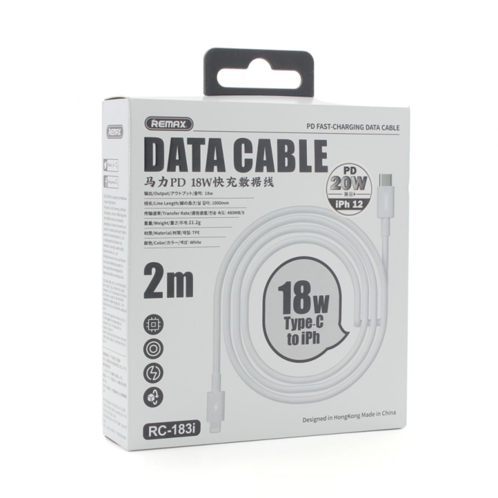 Kabl za Apple — Data Remax PD 20W Type C na iPhone lightning 2m, beli