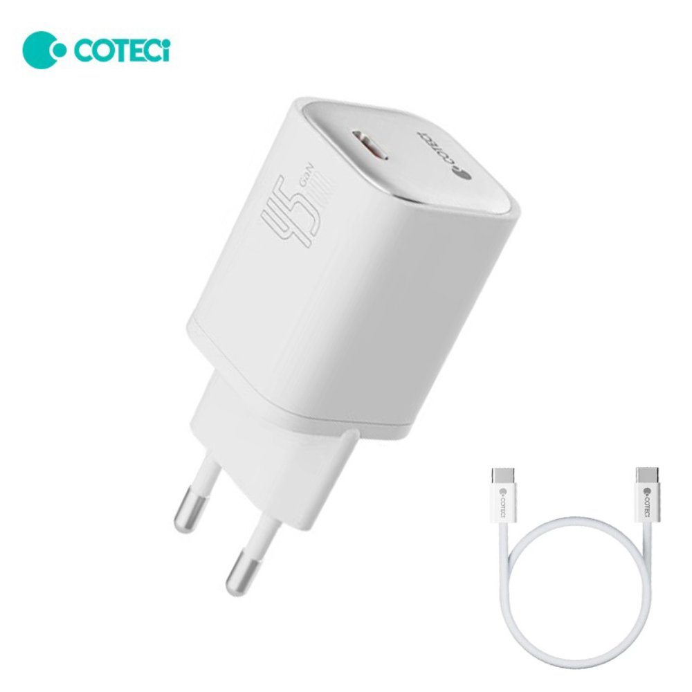 Punjač — Kucni Coteci iH-141 45W GaN sa PD na Type C kablom, beli
