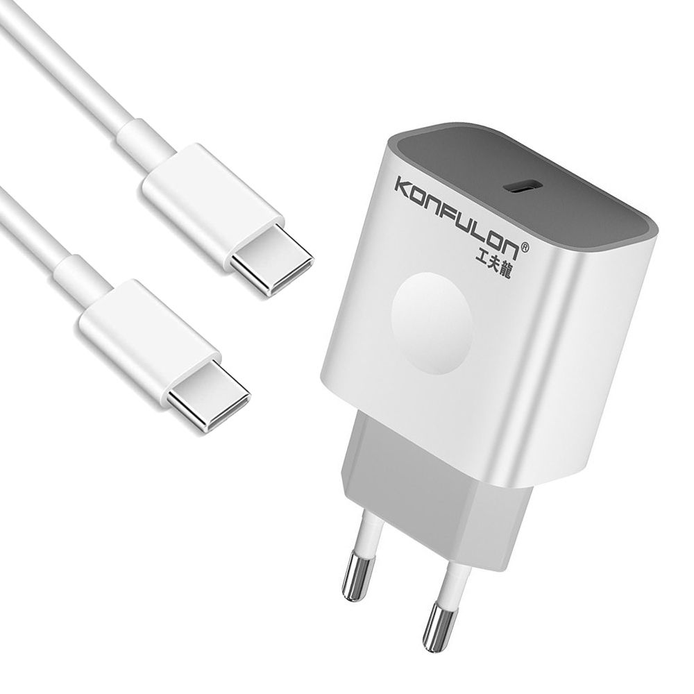 Punjač — Kucni Konfulon C69D+DC15 PD20W sa PD kablom Type C, beli