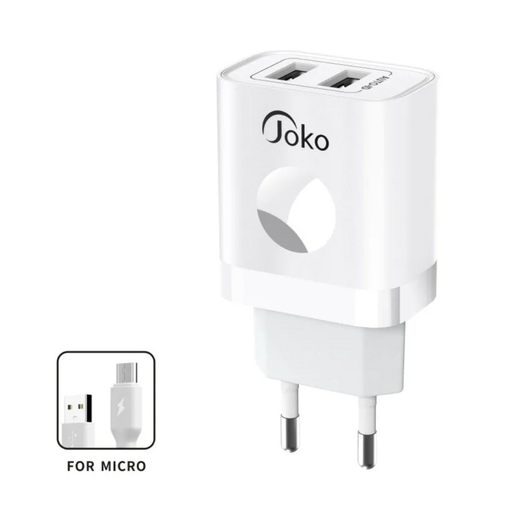 Punjač — Kucni Konfulon JK72, 2xUSB, 2.4A,12W, sa micro USB, beli