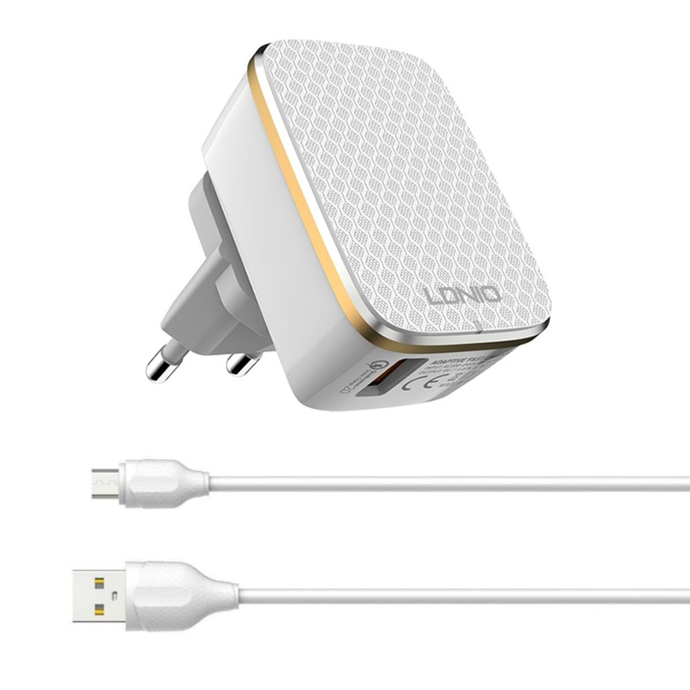 Punjač — Kucni Ldnio A1204Q Quick Charge 3.0 USB 5V 2.4A sa, beli