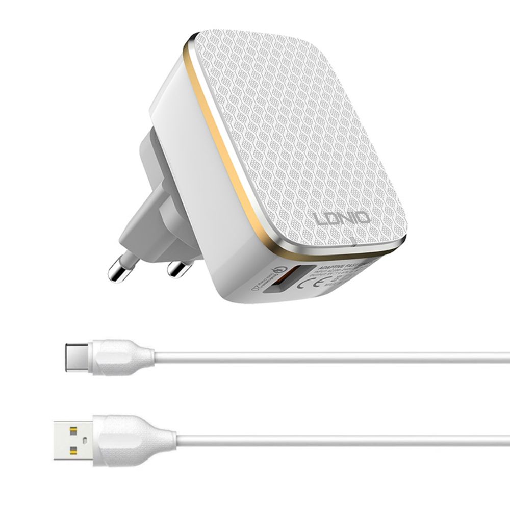 Punjač — Kucni Ldnio A1204Q Quick Charge 3.0 USB 5V 2.4A sa, beli