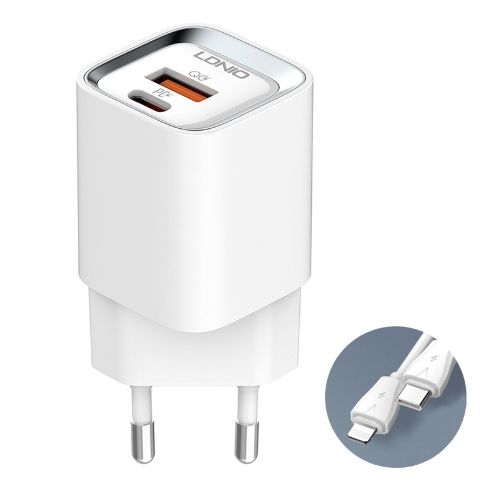 Punjač za Apple — Kucni Ldnio 3.6A, QC3.0 18W, PD 30W sa Type C na, beli