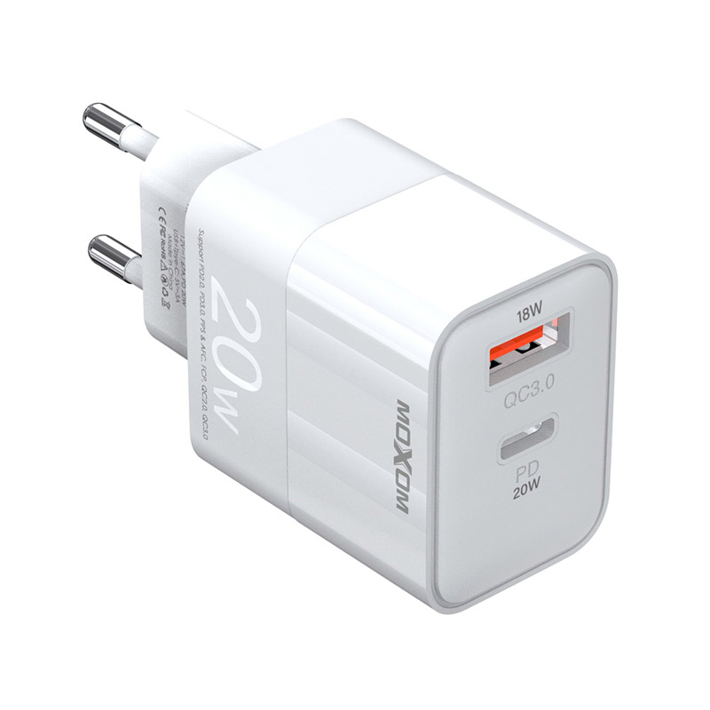 Punjač za Apple — Kucni Moxom Fast Charge QC 18W PD20W sa kablom, beli