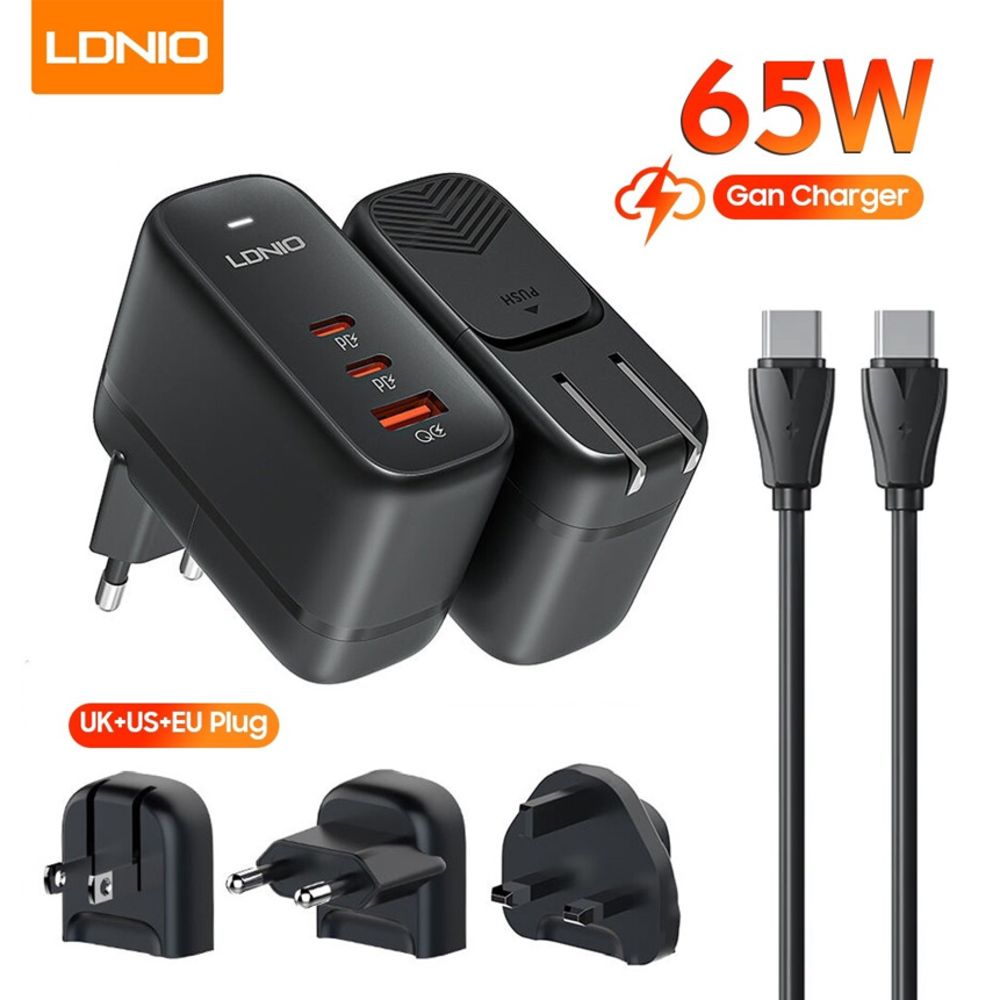 Punjač — Kucni sa adapterima Ldnio Q366 GaN QC3.0, 2xPD3.0, crni