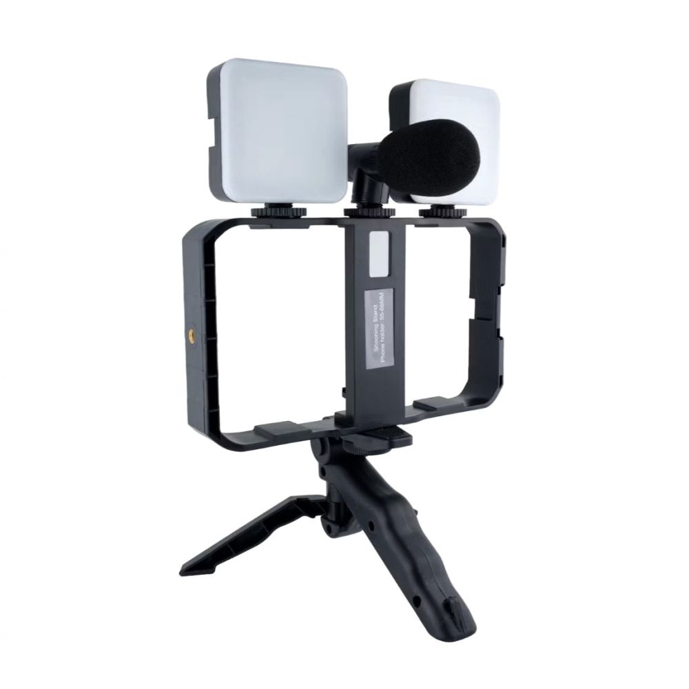 Power bank — Mini tripod AY-49X-2 sa LED svetlima i mikrofonom, crni