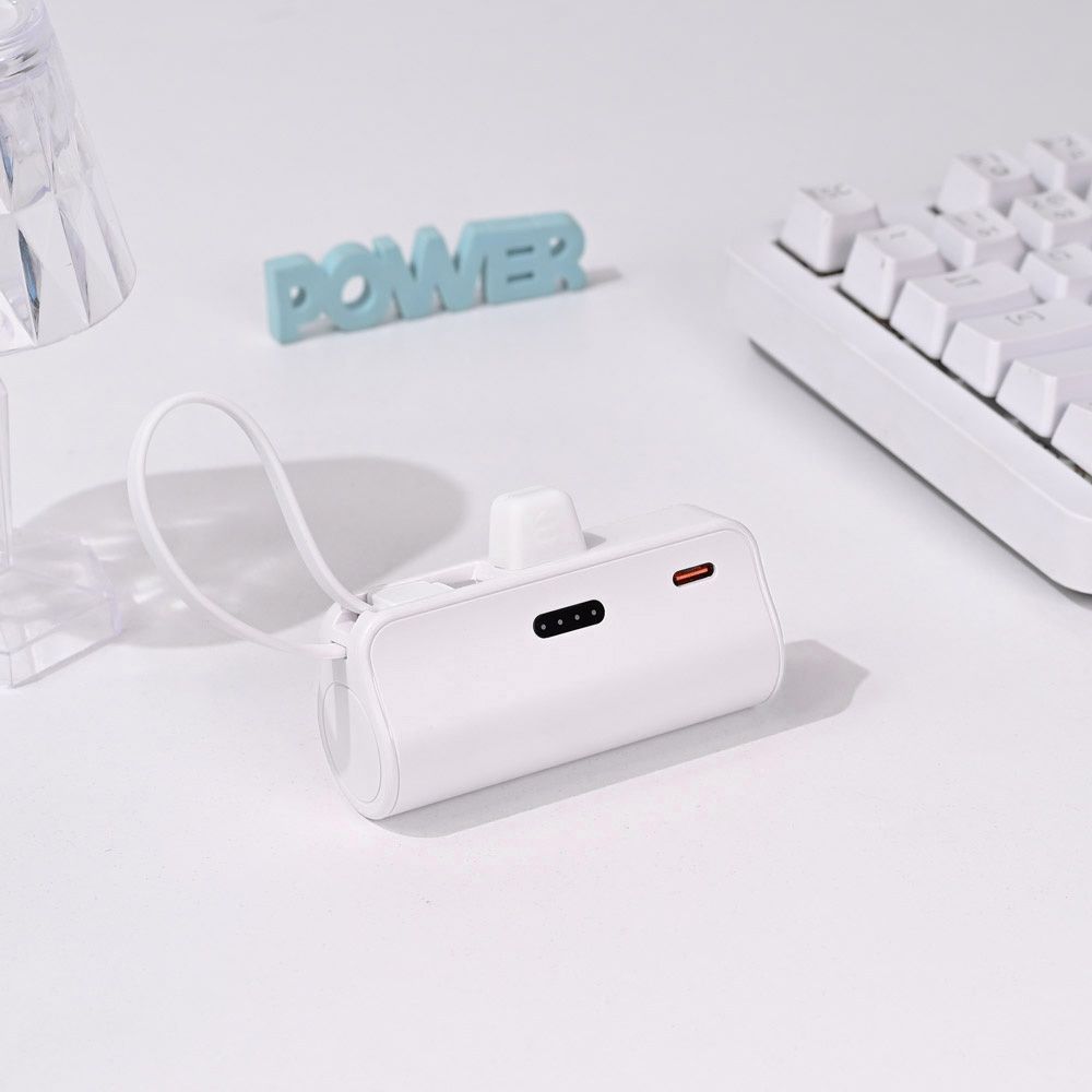 Power bank — Prenosiva baterija privezak 5000mAh 15W lightning, bela