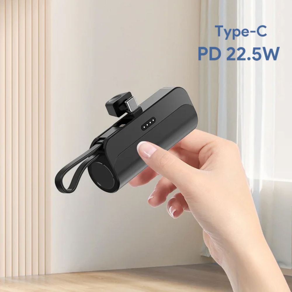 Power bank — Prenosiva baterija privezak 5000mAh Type C, crna