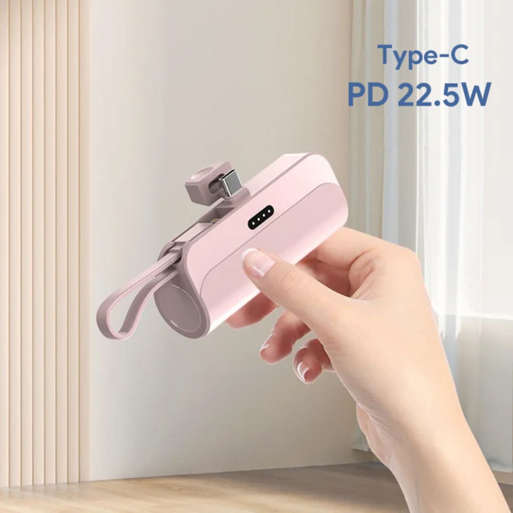 Power bank — Prenosiva baterija privezak 5000mAh Type C, roze