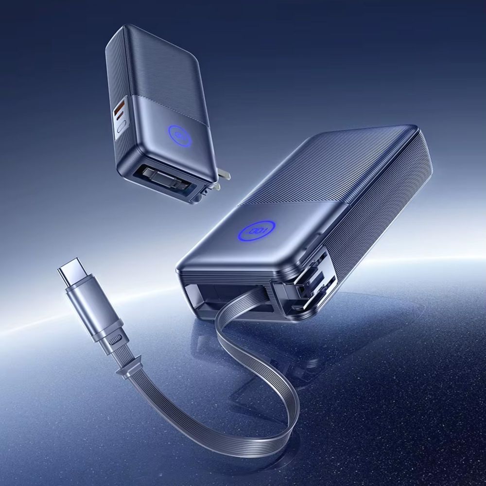 Power bank za Apple iPhone 17 — Prenosiva baterija Remax CP-17 65W sa teleskopskim, sivi
