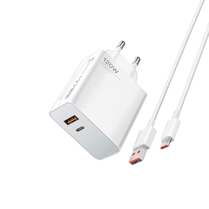 Punjač — Super Fast PD+USB 120W/6A GaN Type-C USB data kabel, beli