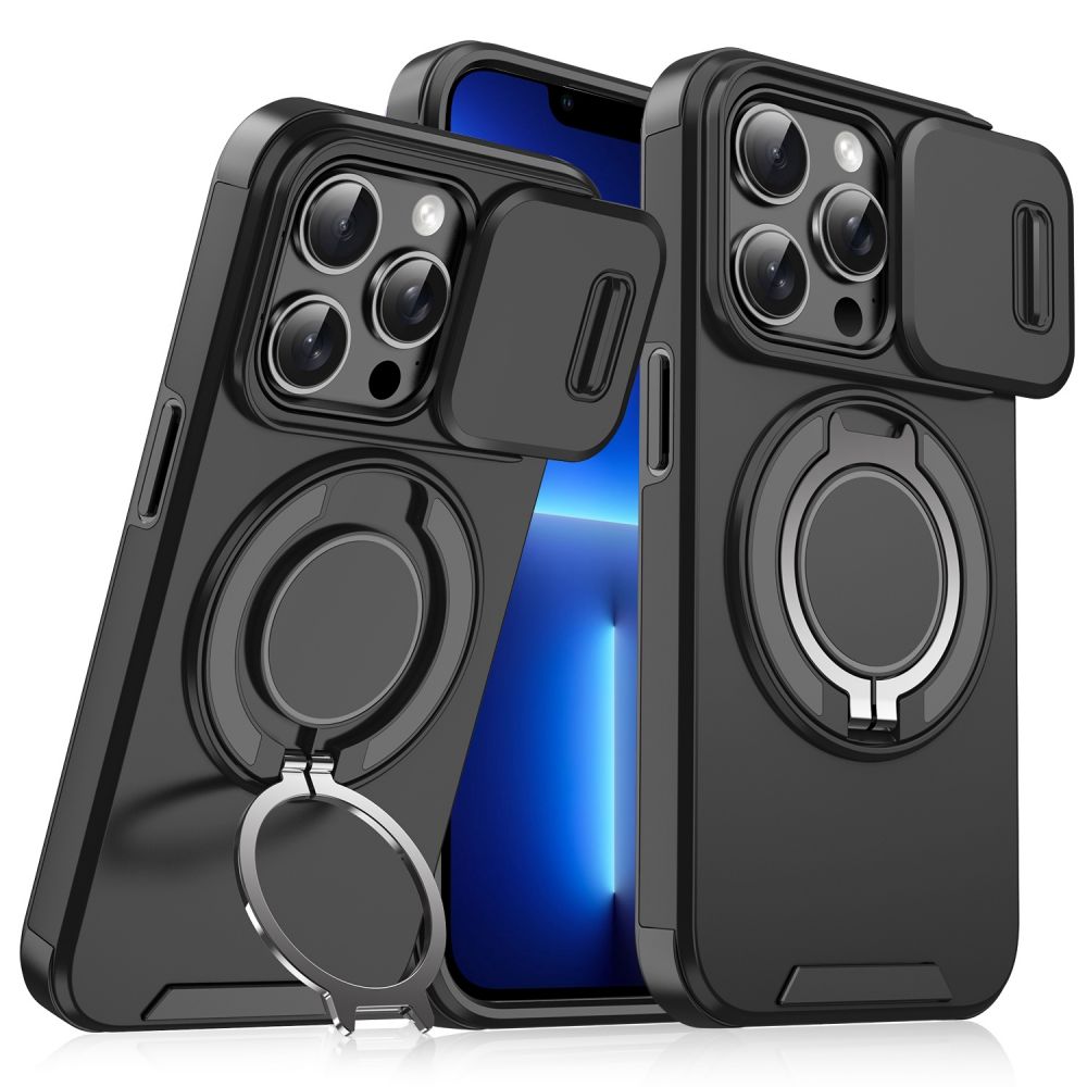 Maska za Apple iPhone 13 Pro — CamShield Ring stand, crna