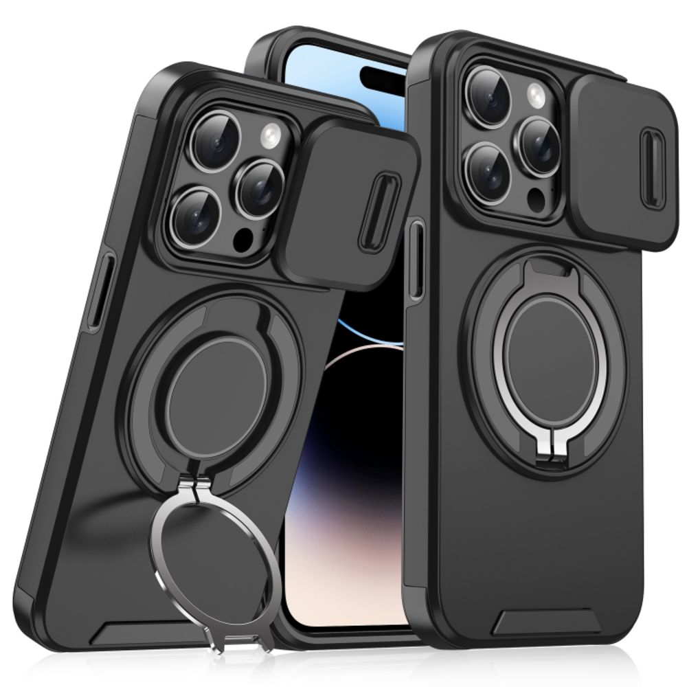 Maska za Apple iPhone 14 Pro Max — CamShield Ring stand, crna