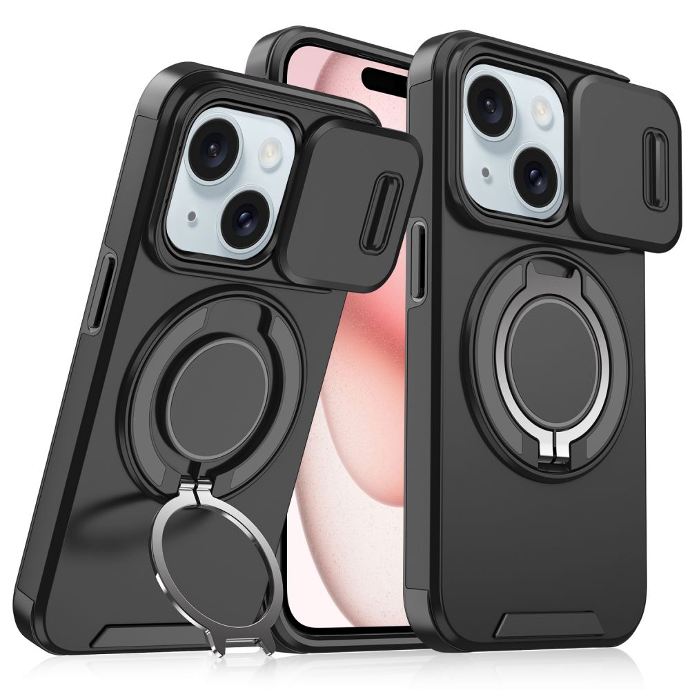 Maska za Apple iPhone 15 — CamShield Ring stand, crna