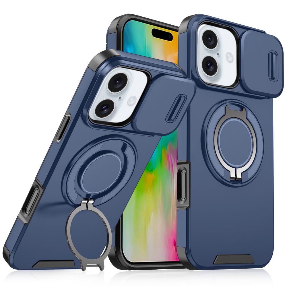 Maska za Apple iPhone 16 Plus — CamShield Ring stand, plava