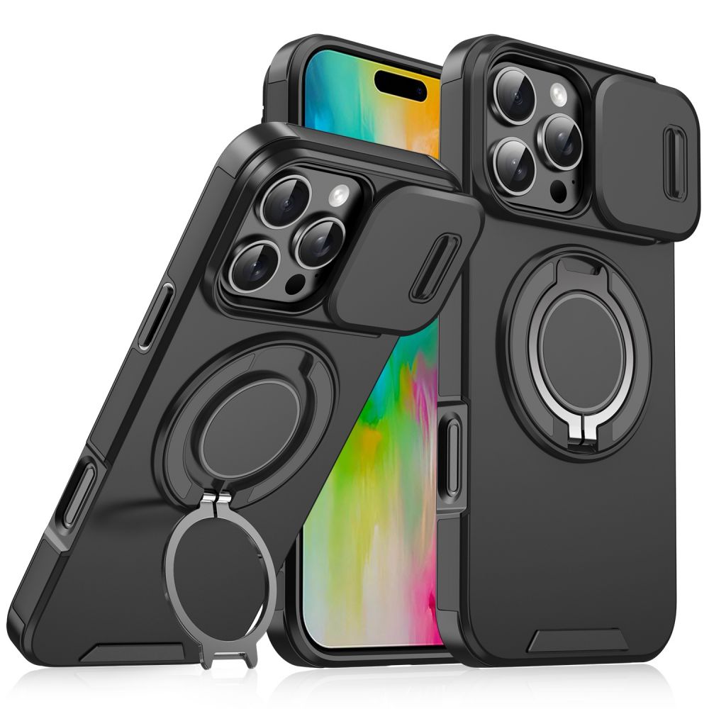 Maska za Apple iPhone 16 Pro — CamShield Ring stand, crna