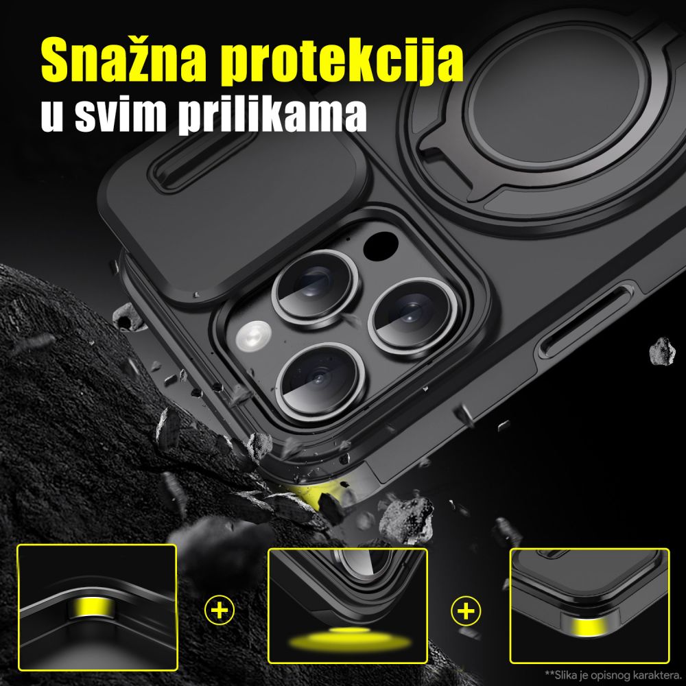 Maska za Samsung Galaxy S23 Ultra — CamShield Ring stand, crna