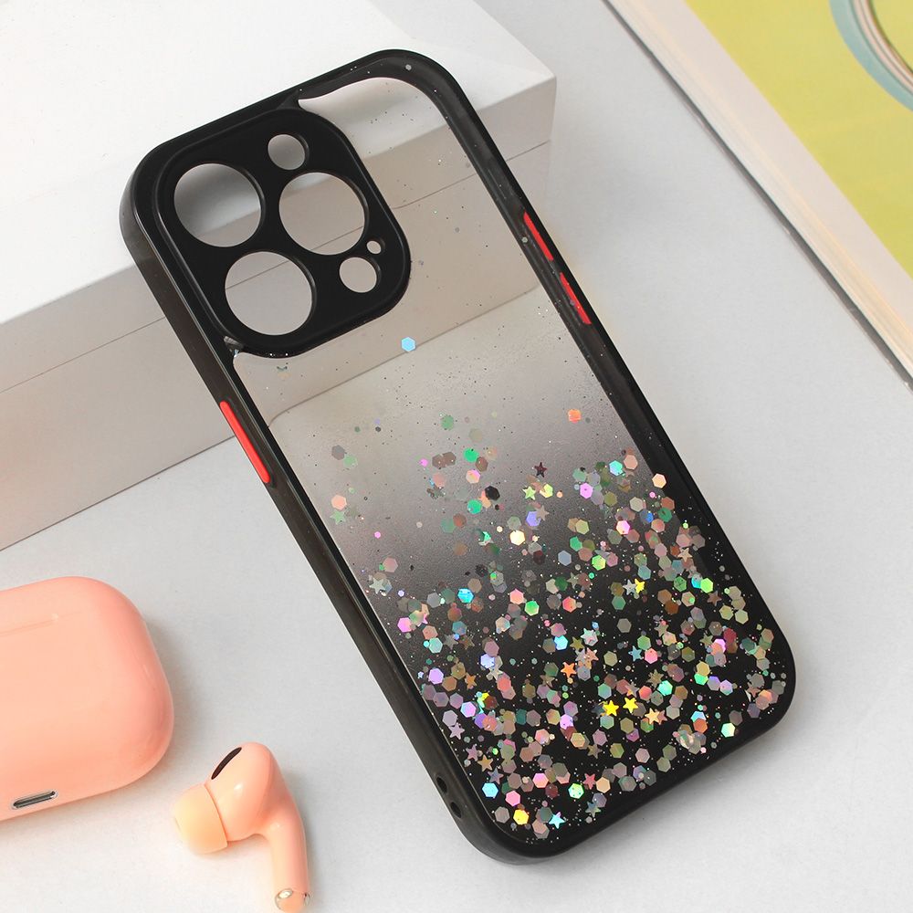 Maska za Apple iPhone 15 Pro — Frame Glitter, crna