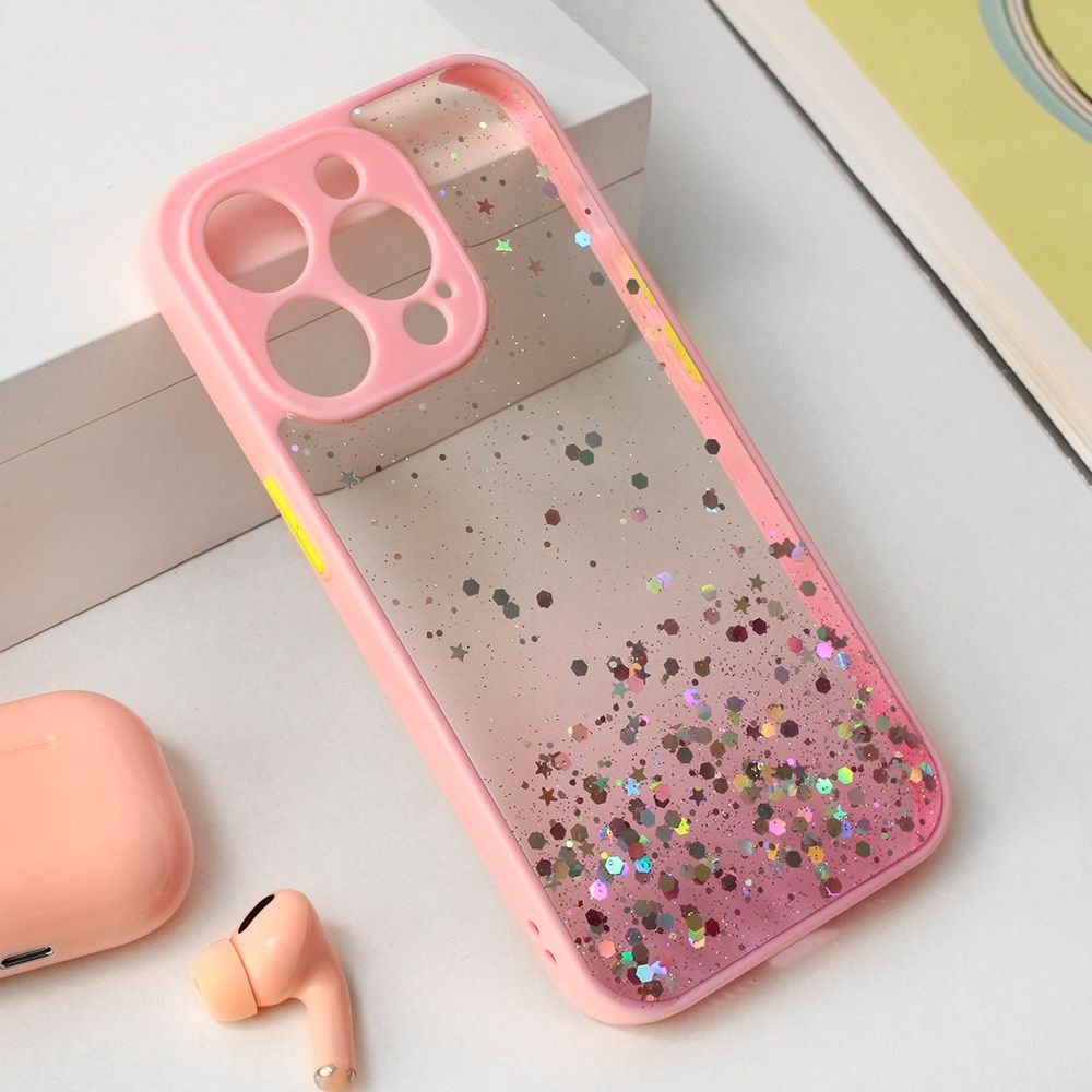 Maska za Apple iPhone 15 Pro — Frame Glitter, roze