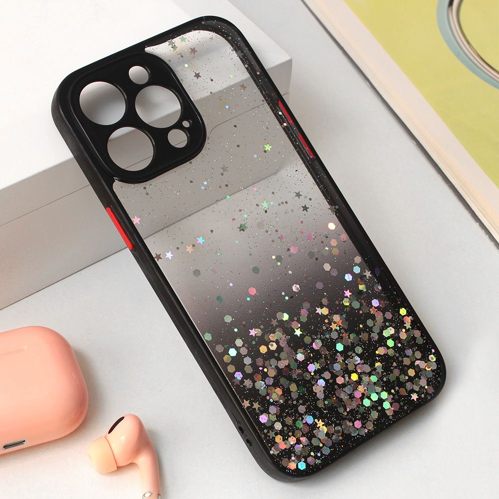 Maska za Apple iPhone 15 Pro Max — Frame Glitter, crna