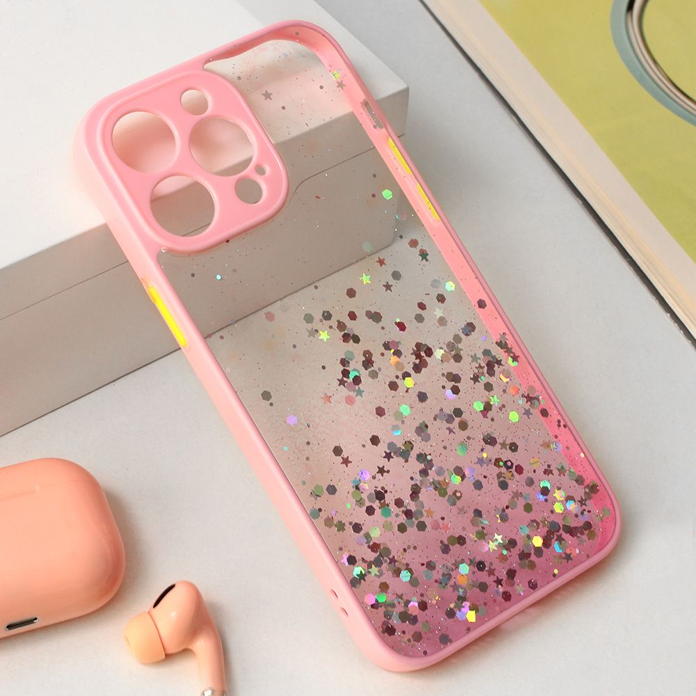 Maska za Apple iPhone 15 Pro Max — Frame Glitter, roze