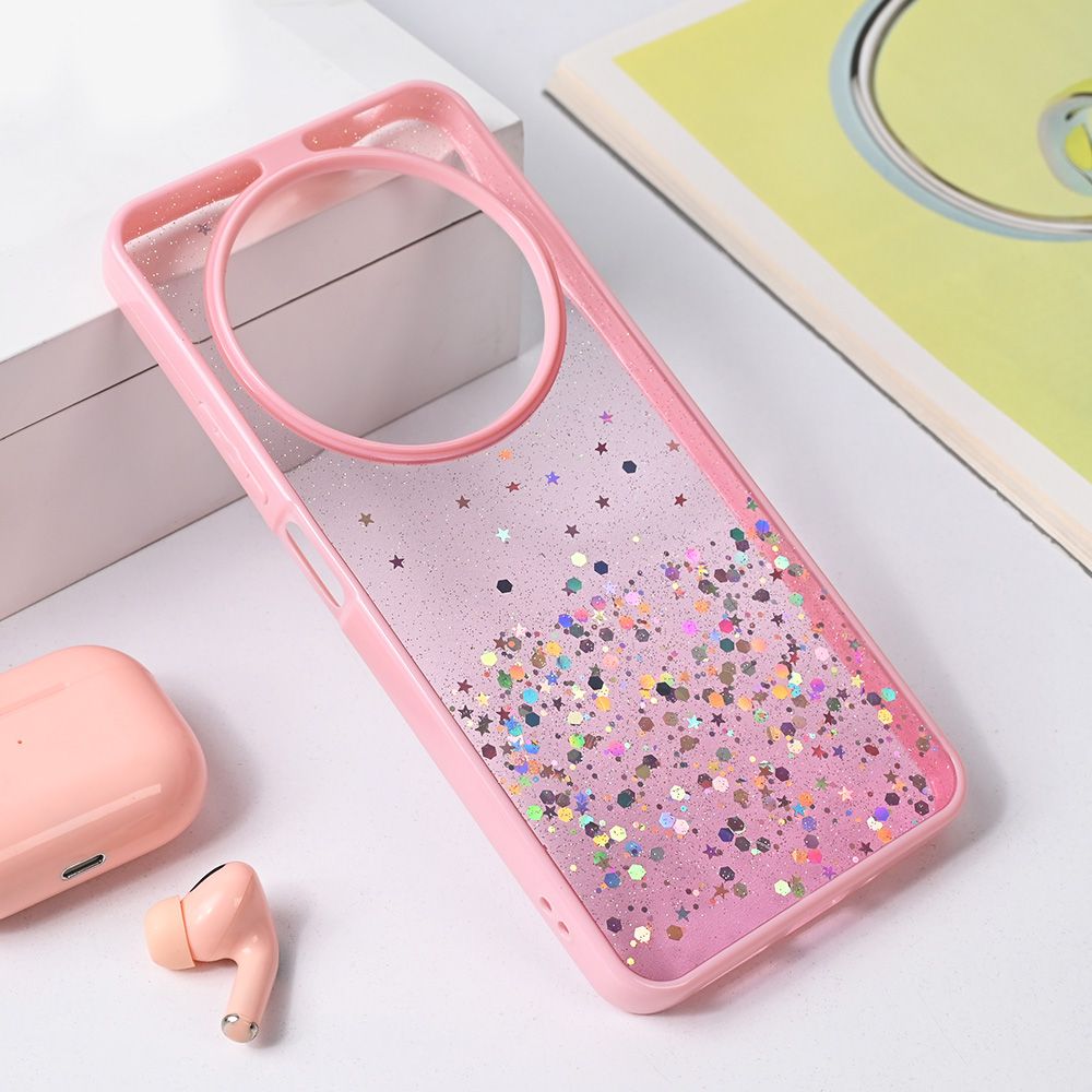 Maska za Xiaomi Redmi 14C — Frame Glitter, roze