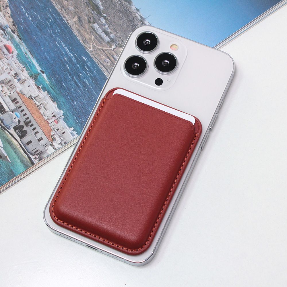 Maska za Apple iPhone 14 — Leather Magsafe Pocket, bordo