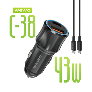 Punjač — Wewo C-38 Auto PD USB 43W/3A sa Type C na Type C, crni