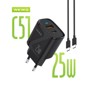 Punjač — Wewo C51 Super Fast PD+USB QC 25W/3A Type-C na, crni
