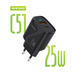Punjač — Wewo C51 Super Fast PD+USB Type-C QC 25W/3A, crni