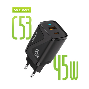 Punjač — Wewo C53 PD+USB QC 45W/3A, crni