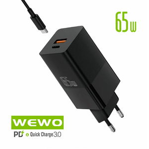 Punjač — Wewo i10 PD+USB QC 65W/3A Type-C to Type-C data, crni