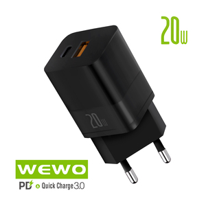 Punjač — Wewo i12 PD+USB Type-C QC 20W/3A, crni