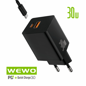 Punjač — Wewo i13 PD+USB QC 30W/3A Type-C to Type-C data, crni