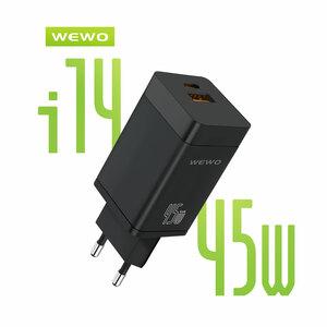 Punjač — Wewo i14 PD+USB Type-C QC 45W/3A, crni