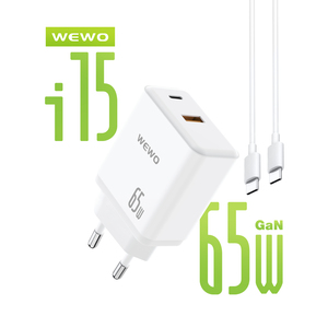 Punjač — Wewo i15 PD+USB QC 65W/3A GaN Type-C to Type-C data, beli
