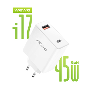 Punjač — Wewo i17 PD+USB QC 45W/3A GaN, beli