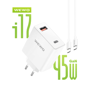 Punjač — Wewo i17 PD+USB QC 45W/3A GaN Type-C to Type-C data, beli