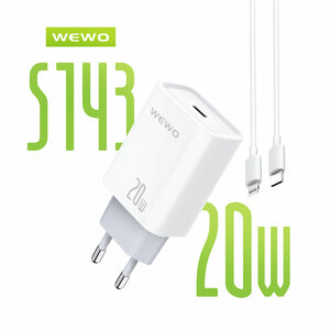 Punjač — Wewo S143 Fast PD 20W/3A Type-C na Lightning data, beli