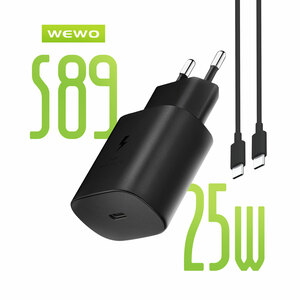 Punjač — Wewo S89 Super Fast PD 25W/3A Type-C na Type-C data, crni