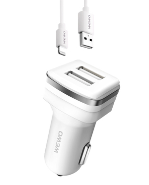 Punjač za Apple — Wewo Auto 2XUSB 2.4A iPhone USB data cable