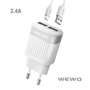 Punjač za Apple — Wewo 2XUSB 2.4A iPhone USB cable, white